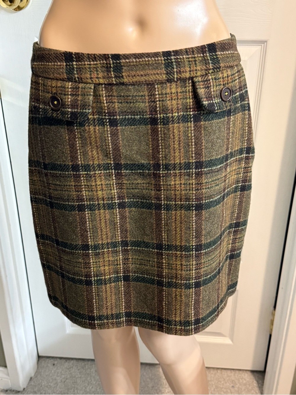 Boden Brown Plaid Wool Fitted Pencil Skirt 12 R Short School Girl Preppy